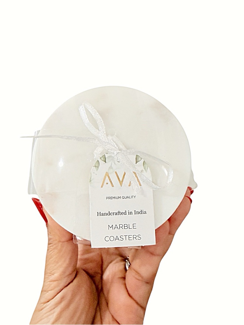 AVI White Circular Marble Coasters 4 piece Set